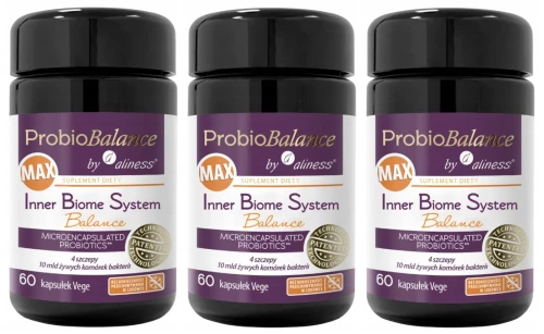 3 x Aliness ProbioBALANCE Inner Biome System Balance MAX 10mld 60 kapsułek VEGE - Układ Pokarmowy Odporność Probiotyk (id: 9418)