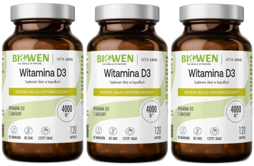 3 x Biowen Witamina D3 120 kapsułek - Odporność Kości Wchłanianie Wapnia (id: 8077)