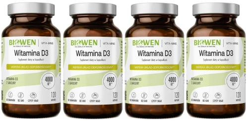 4 x Biowen Witamina D3 120 kapsułek - Odporność Kości Wchłanianie Wapnia (id: 8078)