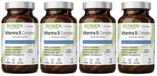 4 x Biowen Witamina B Complex+ 90 kapsułek - Układ Nerwowy Energia Mięśnie (id: 8045)