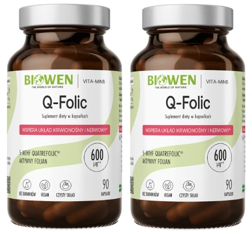 2 x Biowen Q-folic - Metylowany Kwas Foliowy 90 kapsułek - Ciąża Odporność Zmęczenie (id: 8053)