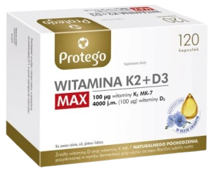 Salvum Protego Witamina K2+D3 Max 120 kapsułek Źródło witaminy D oraz witaminy K2 MK-7 naturalnego pochodzenia