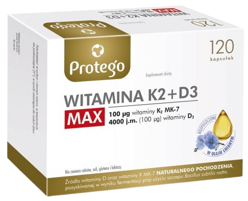 Salvum Protego Witamina K2+D3 Max 120 kapsułek Źródło witaminy D oraz witaminy K2 MK-7 naturalnego pochodzenia (id: 9499)