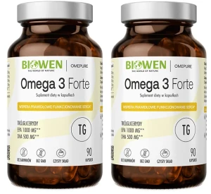 2 x Biowen Omega 3 Forte 1000mg EPA 500mg DHA 90 kapsułek - Mózg Wzrok Serce Krążenie