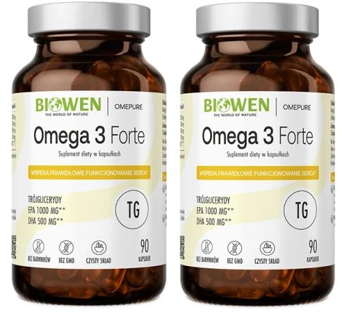 2 x Biowen Omega 3 Forte 1000mg EPA 500mg DHA 90 kapsułek - Mózg Wzrok Serce Krążenie (id: 8032)