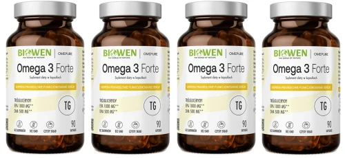 4 x Biowen Omega 3 Forte 1000mg EPA 500mg DHA 90 kapsułek - Mózg Wzrok Serce Krążenie (id: 8034)