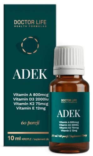 Doctor Life ADEK krople 10 ml A D3 E K2 D3 2000 IU K2 MK-7 ADEK Witaminy w kroplach Olej MCT (id: 9570)