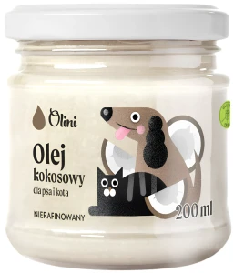 Olini Olej Kokosowy Dla Psa i Kota 200 ml Zdrowy Wygląd Skóry Zmiękczenie i Nabłyszczenie Sierści