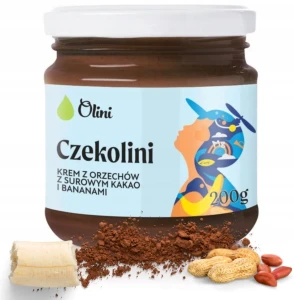 Olini Czekolini 200 g Krem z Orzechów z Surowymi Kakao i Bananami Czekoladowe jak „nutella” 100% naturalnych składników