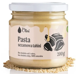Olini Pasta Sezamowa Tahini 200 g 100% sezamu, bez dodatków Roślinne źródło wapnia Idealna do hummusu