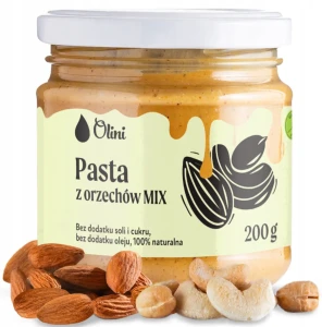 Olini Pasta z Orzechów MIX 200 g Migdały Archaidy Nerkowca 100% Orzechów