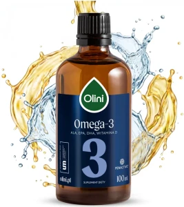 Olini Olej Omega-3 ALA EPA DHA Witamina D 100 ml Mózg Wzrok Serce Cholesterol