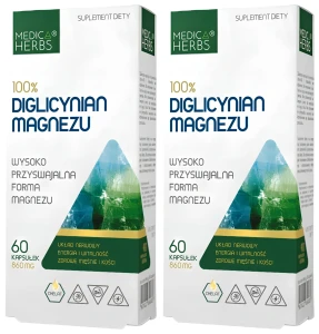 2 x Medica Herbs 100% Diglicynian Magnezu 60 kapsułek Układ Nerwowy Energia Mięśnie
