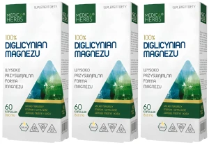 3 x Medica Herbs 100% Diglicynian Magnezu 60 kapsułek Układ Nerwowy Energia Mięśnie