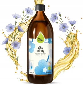 Olini Olej Lniany 1000ml Tłoczony na Zimno Nierafinowany Cholesterol Świeży