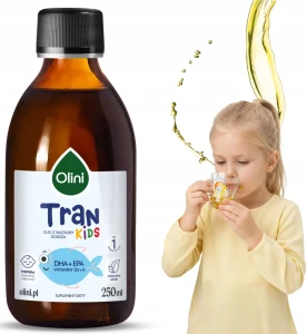 Olini Tran Dla Dzieci 250ml DHA EPA Witaminy D+A Mózg Wzrok Serce Odporność