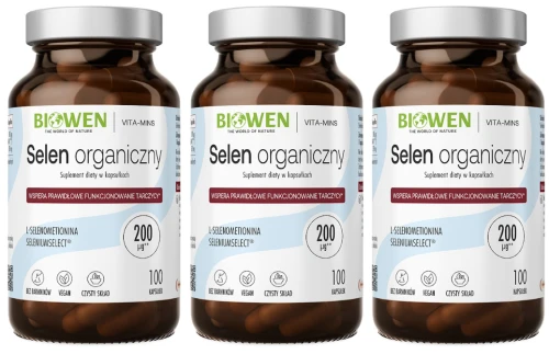 3 x Biowen Selen Organiczny 100 kapsułek - Skóra Włosy Paznokcie Tarczyca (id: 8030)