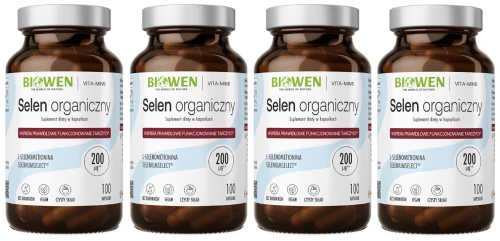 4 x Biowen Selen Organiczny 100 kapsułek - Skóra Włosy Paznokcie Tarczyca (id: 8031)