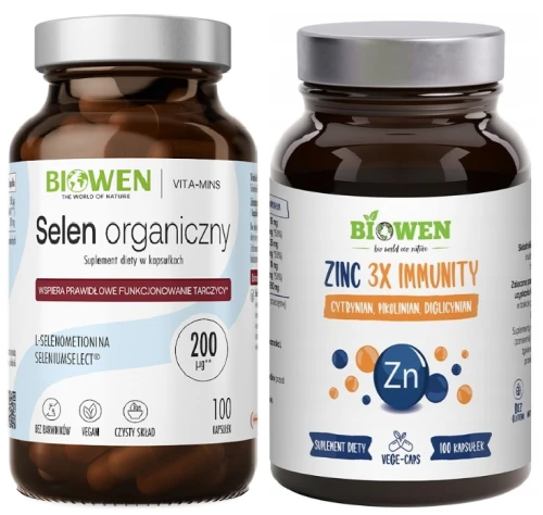 Zestaw Biowen Zinc 3X Immunity 100 kapsułek + Selen Organiczny 100 kapsułek - Skóra Włosy Paznokcie Odporność (id: 9311)