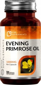 Rise Supplements Evening Primrose Oil 1000 mg - Olej z Wiesiołka 120 kapsułek - Źródło GLA i LA