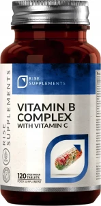 Rise Supplements Vitamin B Complex With Vitamin C - Witamina B Complex z Witaminą C 120 tabletek - Metabolizm Energetyczny Zmęczenie