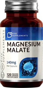 Rise Supplements Magnesium Malate 140 mg - Jabłczan Magnezu 120 kapsułek - Zmęczenie Mięśnie Układ Nerwowy