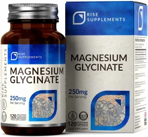 Rise Supplements Magnesium Glycinate 250 mg - Glicynian Magnezu 120 kapsułek - Skurcze Mięśni Sen Układ Nerwowy