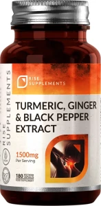 Rise Supplements Turmeric, Ginger & Black Pepper Extract 1500 mg - Ekstrakt z Kurkumy, Imbiru i Czarnego Pieprzu 180 kapsułek - Trawienie Odporność