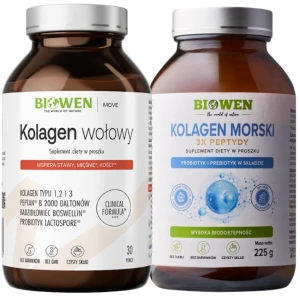 Zestaw - Biowen Kolagen Morski 225g + Kolagen Wołowy 225g - Stawy Ścięgna Chrząstki