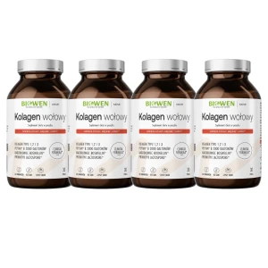 4 x Biowen Kolagen Wołowy Typu I, II, III proszek 225g - Stawy Chrząstki Kości