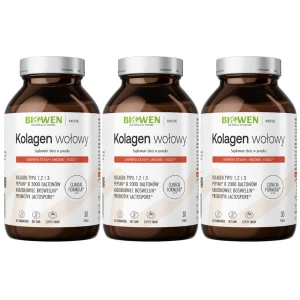 3 x Biowen Kolagen Wołowy Typu I, II, III proszek 225g - Stawy Chrząstki Kości