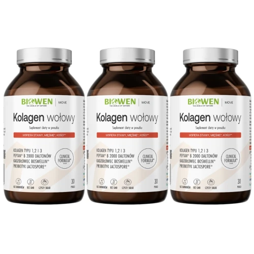 3 x Biowen Kolagen Wołowy Typu I, II, III proszek 225g - Stawy Chrząstki Kości (id: 8088)