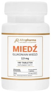 AltoPharma Miedź 2,5mg - Glukonian Miedzi 180 tabletek - Odporność Układ Nerwowy