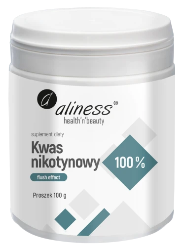 Kwas nikotynowy proszek, czysty 100%, flush effect x 100 g, Aliness