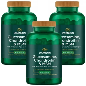 3 x Swanson Glukozamina, Chondroityna i MSM z kwasem hialuronowym i kolagenem 90 kapsułek