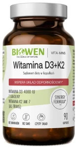 Biowen Witaminy D3+K2MK7 90 kapsułek - Odporność Kości Wchłanianie Wapnia