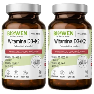 2 x Biowen Witaminy D3+K2MK7 90 kapsułek - Odporność Kości Wchłanianie Wapnia