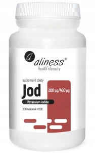 Aliness Jod (Jodek potasu) 200 µg / 400 µg 200 tabletek VEGE - Tarczyca Odporność i Funkcje Poznawcze