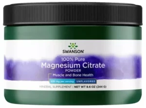 Swanson Magnesium Citrate - Cytrynian Magnezu 100% czystości - Układ Nerwowy Mięśnie Kości Zęby - Proszek 244 g
