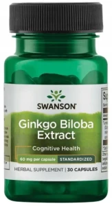 Swanson Ginkgo Biloba ekstrakt - Miłorząb japoński 60mg 30 kapsułek - Pamięć Umysł Praca Mózgu