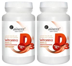 Zestaw 2x - Aliness Witamina D3 FORTE oil 4000 j.m. 120 kapsułek - Mięśnie Kości Odporność
