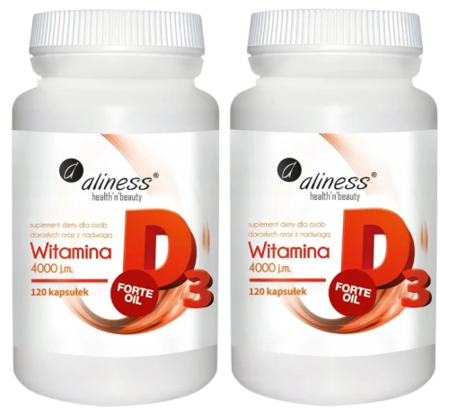 Zestaw 2x Witamina D3 FORTE oil 4000 j.m. 120 kapsułek, Aliness