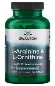 Swanson L-Arginine & L-Ornithine - L-Arginina & L-Ornityna 100 kapsułek - Wątroba i Krążenie Krwi