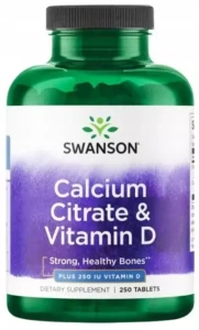 Swanson Calcium Citrate & Vitamin D - Cytrynian wapnia & Witamina D-3 250 tabletek - Kości Zęby Mięśnie