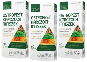 Zestaw 3x - Medica Herbs Ostropest Karczoch Mniszek 60 kapsułek - Trawienie Układ Pokarmowy Metabolizm