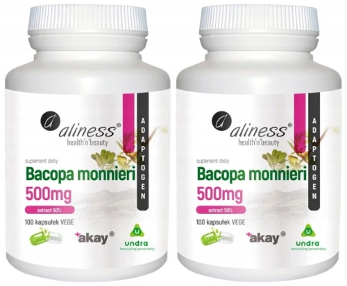 Zestaw 2x Bacopa Monnieri extract 50%, 500 mg x 100 Vege caps.