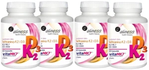 Zestaw 4x - Aliness Witamina K2 i D3 100 mcg 60 kapsułek - Kości Odporność Zęby Mięśnie