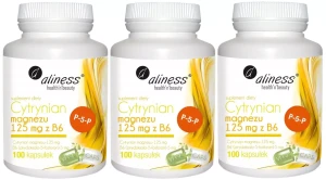 Zestaw 3x - Aliness Cytrynian Magnezu 125 mg z B6 (P-5-P) 100 kapsułek VEGE - Mięśnie Skurcze Układ Nerwowy