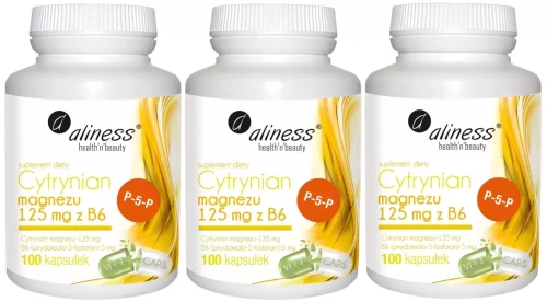 Zestaw 3x Cytrynian Magnezu 125 mg z B6 (P-5-P) 100 kaps VEGE Aliness