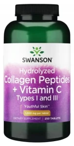 Swanson Hydrolizowany kolagen I i III + C 250 tabletek - Skóra Włosy Paznokcie Stawy